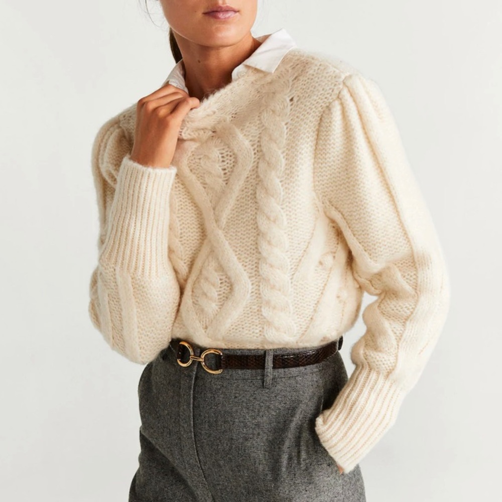 NWT Mango Knitted Braided Sweater Cream Size S